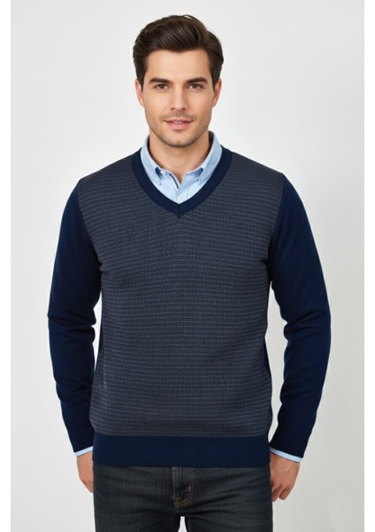 Erkek V Yaka Triko Kazak Çelik Örgü Regular Kalıp BGL-ST04838