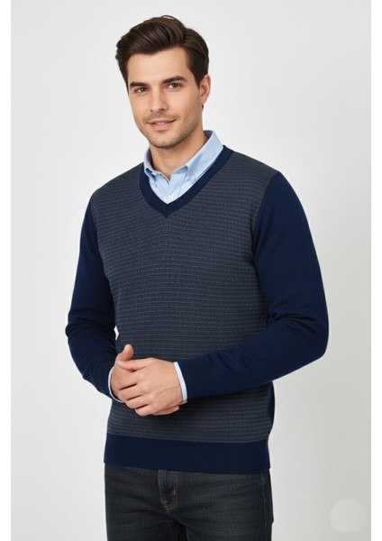 Erkek V Yaka Triko Kazak Çelik Örgü Regular Kalıp BGL-ST04838 fiyatları