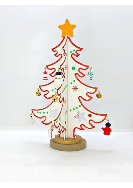 22.5 cm Beyaz Ahşap Masa Üstü Yılbaşı Ağacı | Karlı Temalı Mini Noel Dekor Süsü fiyatları
