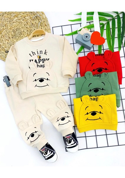 9-12-18-24 Ay Pohh Desenli Uzun Kollu Sweat 2li Kız Erkek Bebek Takımı Sarı