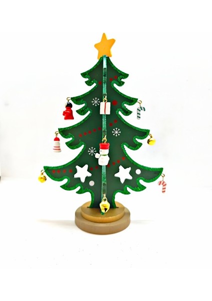 22.5 cm Ahşap Masa Üstü Yılbaşı Ağacı | Dekoratif Mini Noel Çam Ağacı | Ofis Süsü