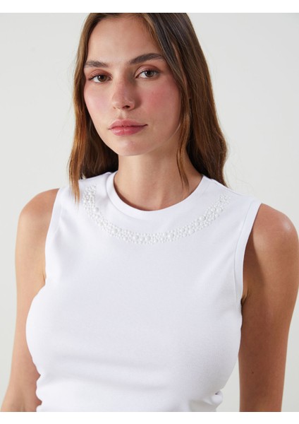 Yeni Sezon Bisiklet Yaka Boncuk Işlemeli Kadın Atlet