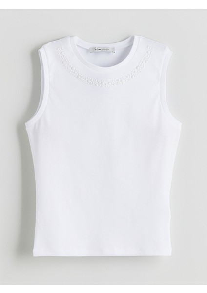 Yeni Sezon Bisiklet Yaka Boncuk Işlemeli Kadın Atlet indirimleri