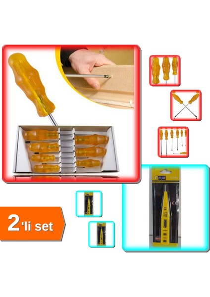 7li Mıknatıs Uçlu Tornavida Seti + Dijital Kontrol Kalemi Tornavida - 2li Set U0U7EM