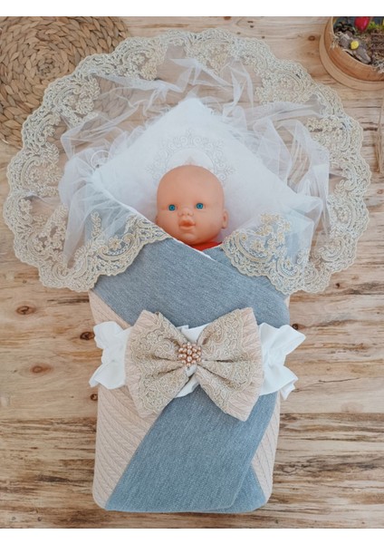 Yenidoğan Teri Cotton Taç Nakışlı Prizma Taş Kundak Bebek Battaniyesi modelleri