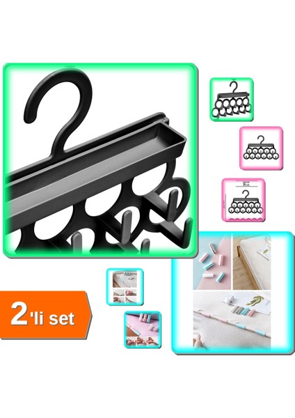 Kravat ve Şal Askısı + 12 Adet Yorgan Kılıfı Sabitleyici Klips - 2li Set A4L7N1