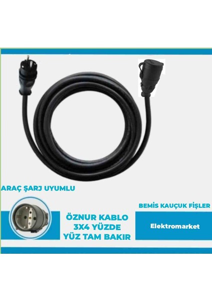 Kauçuk Fişli Araç Şarjı Uyumlu 10-50 Metre Arası (3x4 Ttr Öznur Kablolu Tam Bakır) Uzatma Seyyar