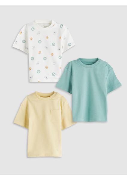 Yeni Sezon Bisiklet Yaka Pamuklu Erkek Bebek Tişört 3'lü
