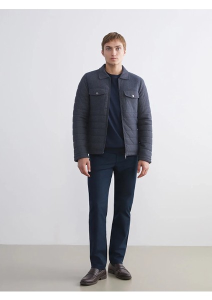 Vision Jakar Kumaş Kapitone Desen Dar/slim Fit Gömlek Yaka Lacivert Erkek Mont