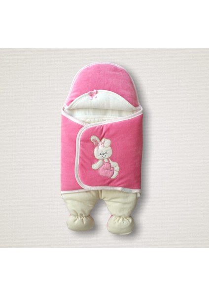 Yenidoğan Kadife Kumaş Ayıcık Nakışlı Şapkalı Kız Erkek Bebek Ayaklı Kundak Bebek Battaniyesi