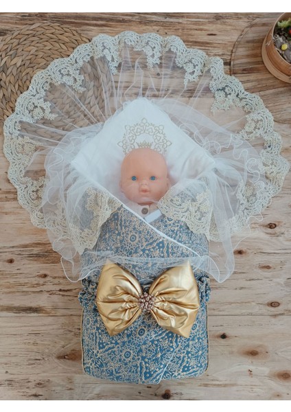 Yenidoğan Kabartma Desenli Gold Fiyonklu Güpürlü Bebek Battaniyesi Kundak fiyatları