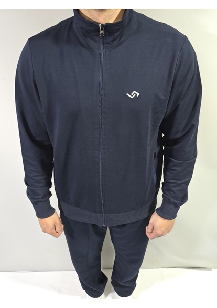 Erkek Rahat Kalıp Dik Yaka Pamuklu 2 Iplik Eşofman Takımı