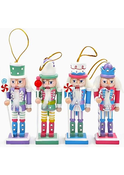 Pastel Renkli 4’lü Fındıkkıran Asker Figür Seti – 13 cm Ahşap Yılbaşı Süsü Dekor