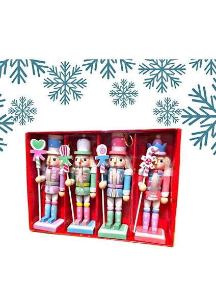 Pastel Renkli 4’lü Fındıkkıran Asker Figür Seti – 13 cm Ahşap Yılbaşı Süsü Dekor fiyatları