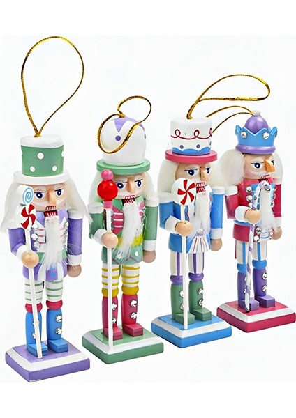 Pastel Renkli 4’lü Fındıkkıran Asker Figür Seti – 13 cm Ahşap Yılbaşı Süsü Dekor fırsatları