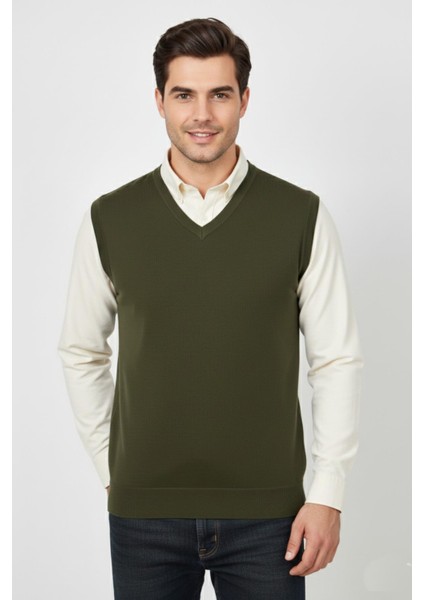 Erkek V Yaka Süveter Çelik Örgü Regular Kalıp BGL-ST04839