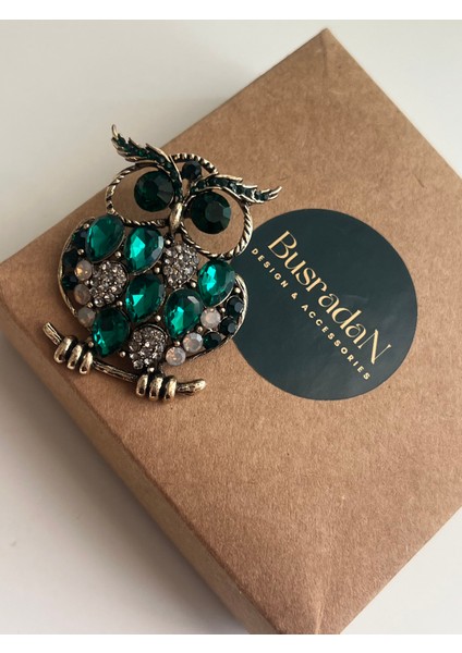 Yeşil Zirkon Taşlı Baykuş Broş