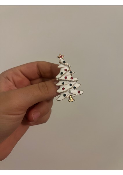 Yeni Yıl Hediyesi Beyaz Yılbaşı Ağacı Yılbaşı Broş