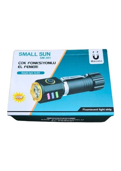SM-301 30W Güçlü Işık 3 LED Çok Fonksiyonlu Mıknatıslı Şarjlı Kamp El Feneri