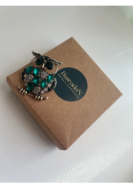 Yeşil Zirkon Taşlı Baykuş Broş fiyatları