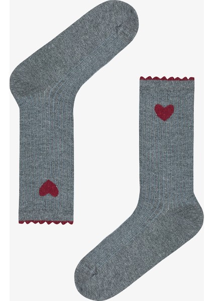 5 Çift Pamuklu Karışık Kalp Desenli Fırfırlı Soket Çorap