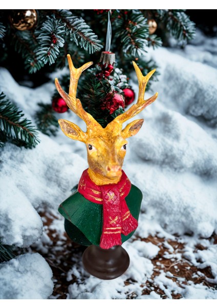 Yılbaşı Geyik Büstü – Dekoratif Heykel Biblo | Kırmızı Atkılı Geyik Premium Masa Üstü Obje fiyatları