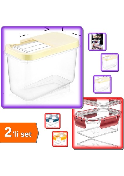 7.5 Lt Sürgülü Kapaklı Erzak Kabı + 3 Adet 900 ml Saklama Kabı - 2li Set V1K4Q0