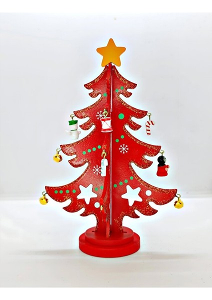 22.5 cm Kırmızı Ahşap Masa Üstü Yılbaşı Ağacı | Dekoratif Mini Noel Çam Süsü fiyatları