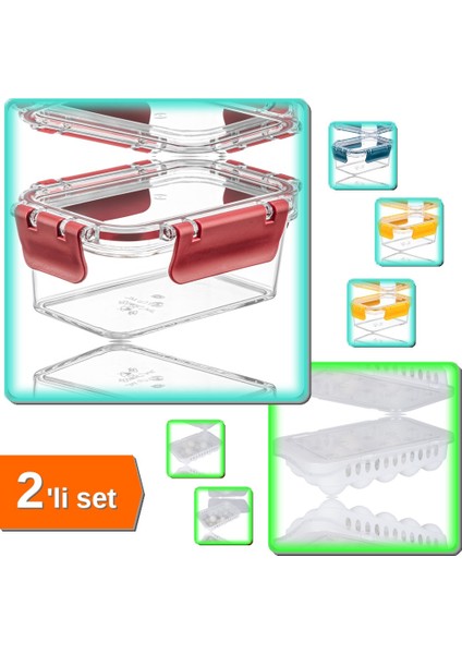 3 Adet Vakumlu Akrilik Saklama Kabı 900 ml + 15 Bölmeli Yumurta Saklama Kabı - 2li Set W4E4H5
