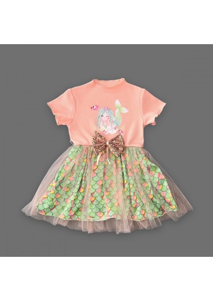 1-2-3 Yaş Denizkızı Baskılı Pul Desen Etekli Kız Bebek Elbisesi fiyatları