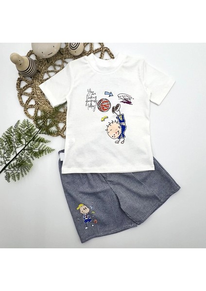 1-2-3 Yaş Topçu Erkek Çocuk Baskılı Şortlu Kısa Kollu Tişört 2li Erkek Bebek Takımı Lacivert