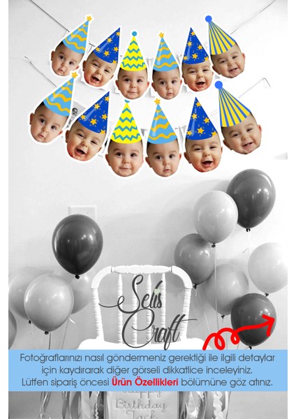 Flama Banner Fotoğraflı Doğum Günü Dekor Süslemesi 12LI