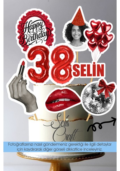 Party Temalı Yetişkin Kişiye Özel Fotoğraflı ve Isim Yazılı Doğum Günü Pasta Süslemesi