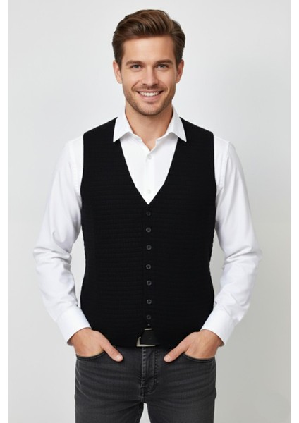 Erkek Spor Düğmeli Yelek Çelik Örgü Regular Kalıp BGL-ST04837