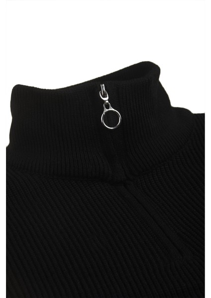 Erkek Siyah Yarım Fermuarlı Oversize Kesim Triko Kazak Pamuklu Yumuşak Örgü Çizgili Kazak 2608513 indirimleri