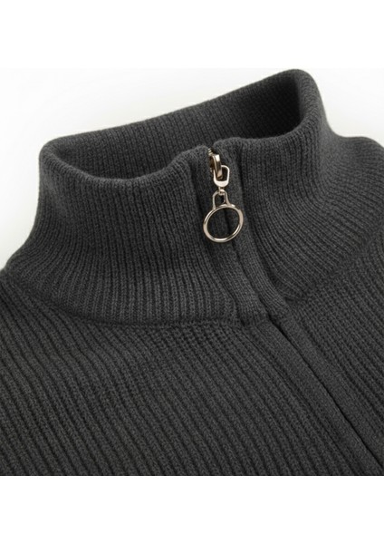 Erkek Füme Yarım Fermuarlı Oversize Kesim Triko Kazak Pamuklu Yumuşak Örgü Çizgili Kazak 2608513 indirimleri