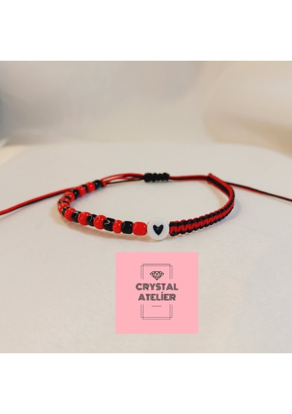 Gaziantep F.k. Kalpli Boncuk Taraftar Makrome Bileklik – Kırmızı Siyah Unisex El Yapımı Kombin Takı - Gaziantep F.k. Bileklik - Makrome Bileklik - Kırmızı Siyah Taraftar Bileklik