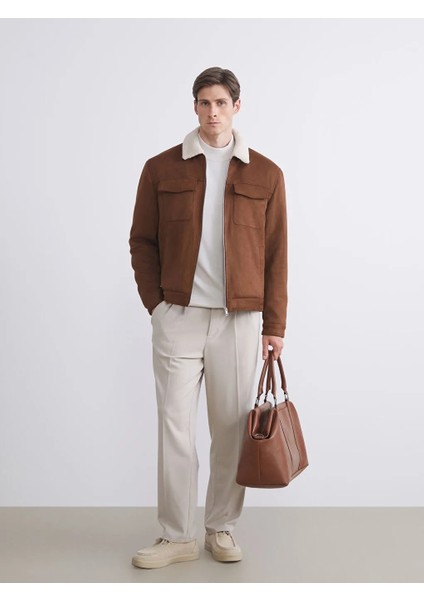 Vision Kahverengi Dar/Slim Fit Kürk Yaka Peluş Astarlı Süet Erkek Mont fiyatları