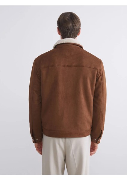 Vision Kahverengi Dar/Slim Fit Kürk Yaka Peluş Astarlı Süet Erkek Mont modelleri