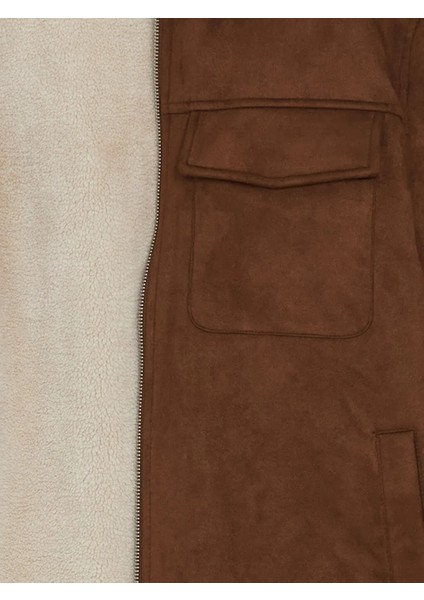 Vision Kahverengi Dar/Slim Fit Kürk Yaka Peluş Astarlı Süet Erkek Mont indirimleri