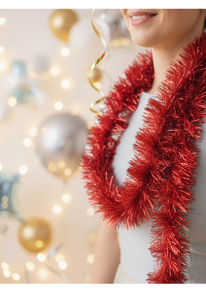 Metalize Sim Süs Yılbaşı ve Parti Dekoru – Kırmızı 6 cm 2 mt