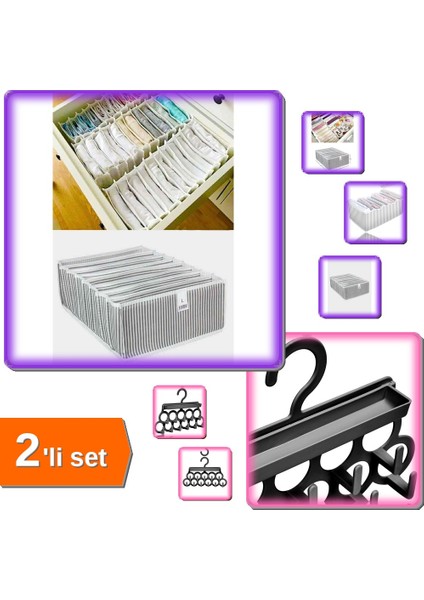 Akordiyon Organizer 8 Gözlü + Siyah Kravat Askısı - Takı Düzenleyici - 2li Set D1D3L0