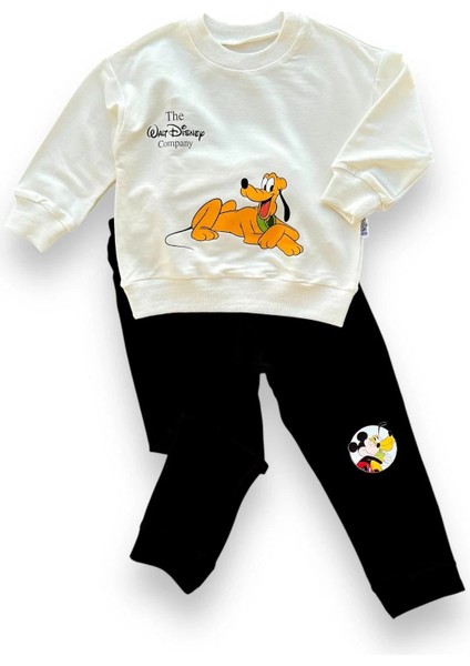 6-9-12-18 Ay Köpek Baskılı Pamuk Penye Kumaş Erkek Bebek Takımı Siyah