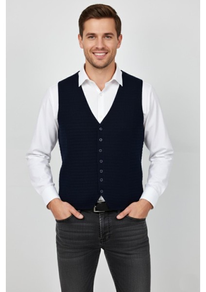 Erkek Spor Düğmeli Yelek Çelik Örgü Regular Kalıp BGL-ST04837