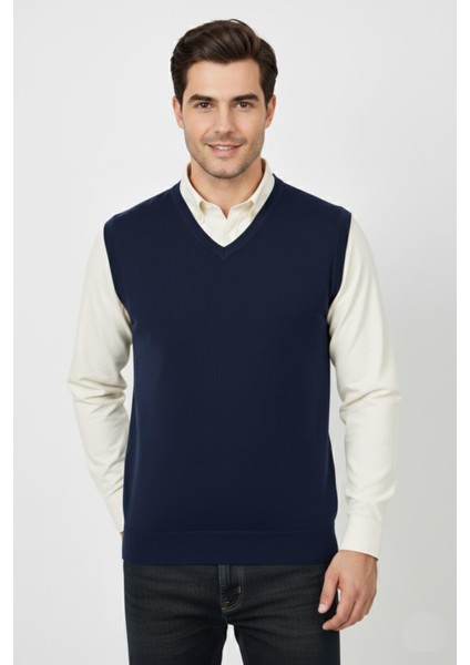Erkek V Yaka Süveter Çelik Örgü Regular Kalıp BGL-ST04839