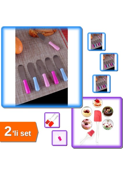Tereyağı Bıçağı - Mini Spatula 6 Adet + 2 Parça Silikon Spatula Pasta Fırçası - 2li Set SG579F