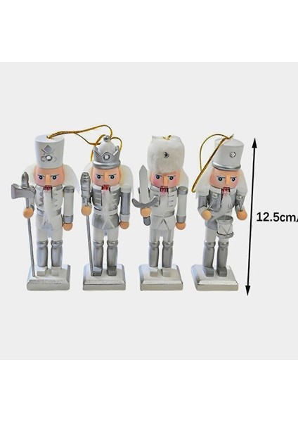 Gümüş Beyaz 4’lü Fındıkkıran Asker Figür Seti – 12,5 cm Ahşap Yılbaşı Süsü Dekor fiyatları