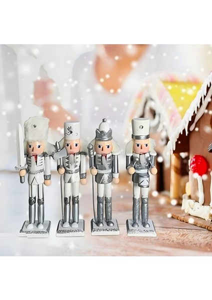 Gümüş Beyaz 4’lü Fındıkkıran Asker Figür Seti – 12,5 cm Ahşap Yılbaşı Süsü Dekor modelleri