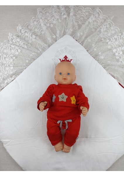 Yenidoğan Saray Kadife Taç Nakışlı Inci Fiyonklu Dantel Duvak Trilüks Kundak Bebek Battaniye fiyatları