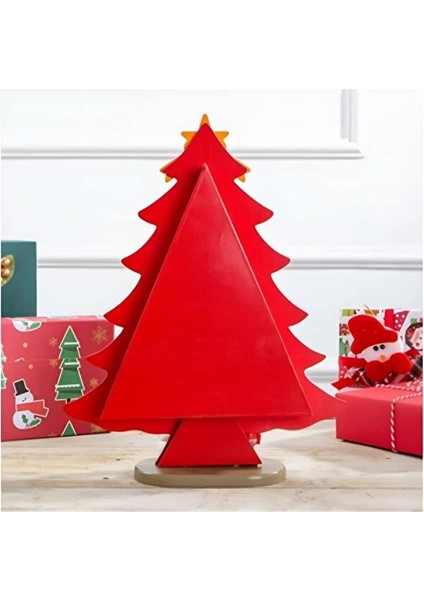 Ahşap Noel Ağacı Masaüstü Dekor – Mini Figürlü Kırmızı Yılbaşı Süsleme ve Hediye Seti modelleri
